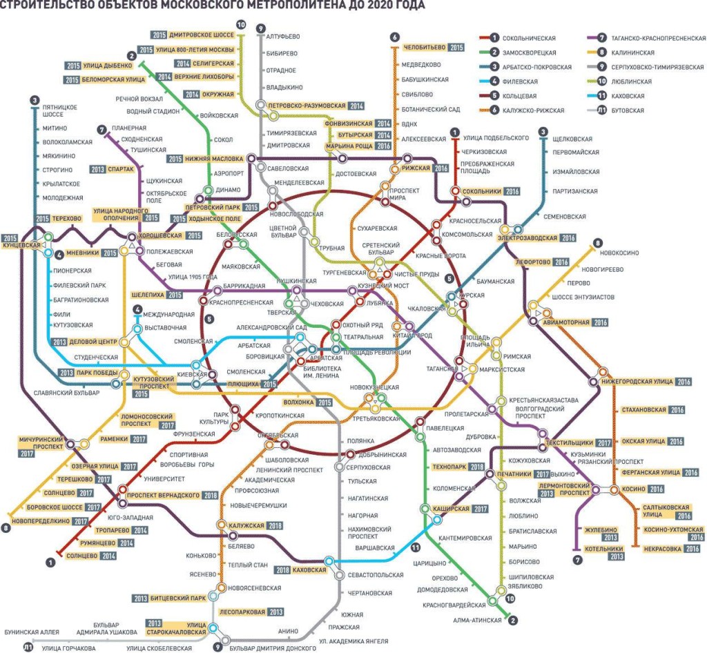 схема метро москвы со строящимися станциями 2017-2020